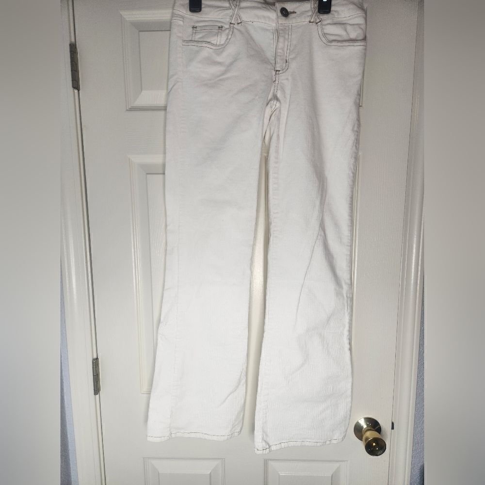 My Michelle 11 White Corduroy Full Length Pockets Women's Jean's